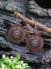 TopHanqi 1 Pair Bohemian Style Bronze Round Pendant Earrings For Women, Suitable For Daily Life, Work, Stage Performance, Street Snap, DIY Jewelry - Bronze - View 1