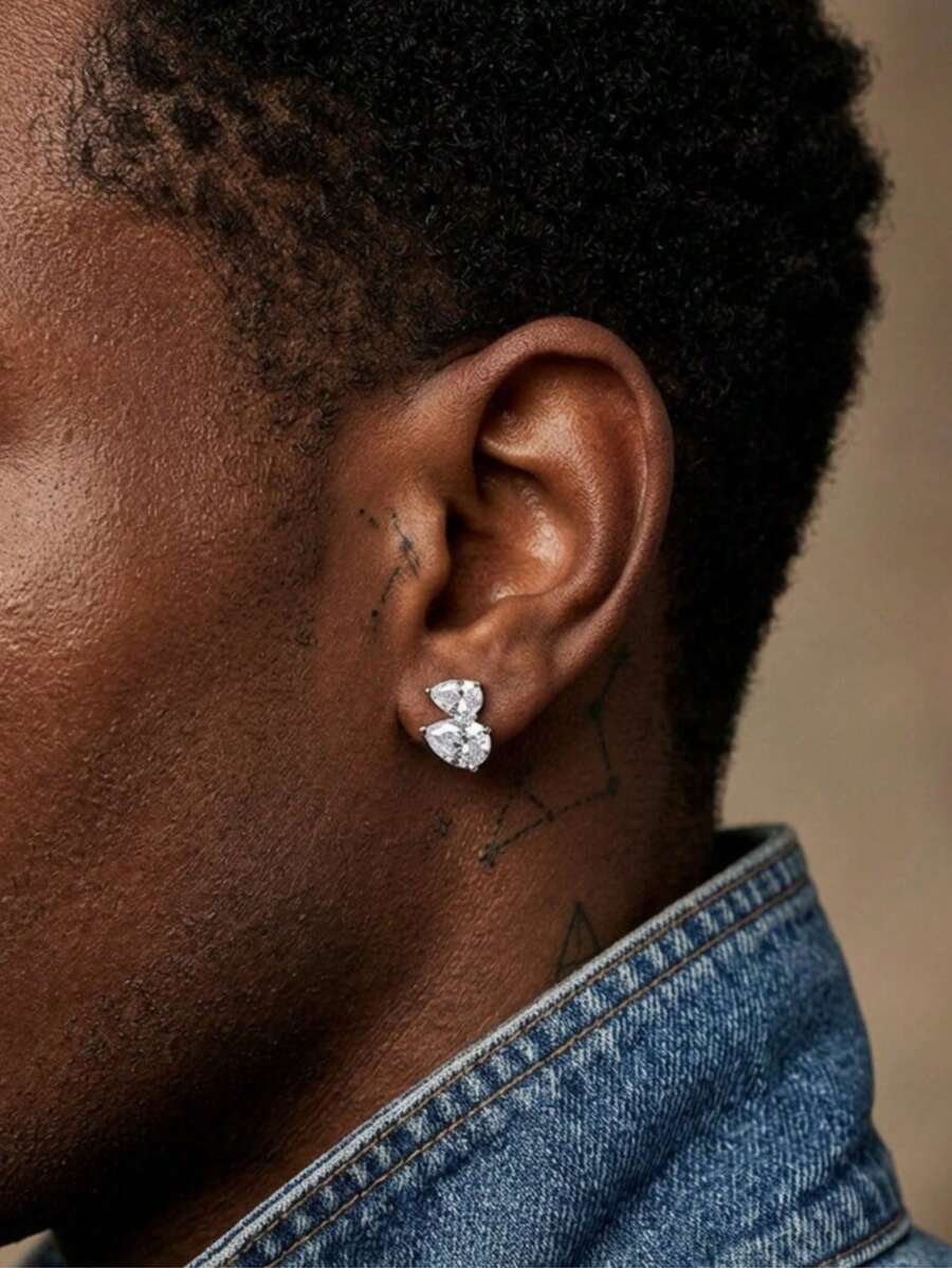 1 Pair Minimalist Chic Streamlined Water Drop Shaped Silver Stud Earrings For Men, Niche Luxury & Versatile, Suitable For Students And Office Workers, Daily Wear - Teardrop Earrings - View 1