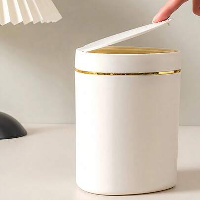 Plastic Trash Can Waterproof Striped Trash Bin For Storing Fruit Peel Paper Scr…