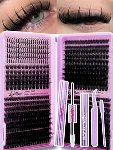 1164PCS/582PCS Lash Cluster Set, Individual Cluster Lashes, D Curl Effect DIY False Lashes, 80D100D120D150D Mixed Density, Includes Eyelash Glue, Tweezers, Remover, For Christmas, Halloween, Party, Daily Wear, Festive Glam Beauty,Individual Eyelashes - 粉色 - 查看 1