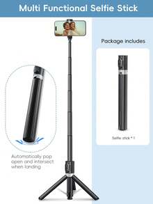 Adjustable Quality Type Selfie Stick & Tripod Latest 170cm Bluetooth Remote Control Selfie Stick With Phone Holder/Retractable Tripod, Can Directly Pop Open Into Tripod Stand. Suitable For Video Shooting And Recording Daily Life, An Excellent Portable Tripod Selfie Option With 360-Degree Rotation And Anti-Shake Function Mother's Day Spring - Black - View 12