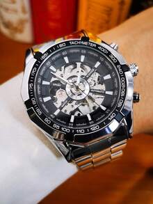 GUANQIN 1 chiếc đồng hồ đeo tay nam thời trang, kim chỉ giờ hình xương, dây thép không gỉ màu bạc, kiểu dáng cổ điển sang trọng, thích hợp cho Lễ Phục Sinh, Halloween, Giáng Sinh, Ngày của Cha, Sinh Nhật, Khai Giảng, Học Sinh, Ngày Lễ Tình Nhân, Hẹn Hò, Công Sở, Hàng Ngày, Quà Tặng, Lễ Hội Âm Nhạc, Mùa Cưới - Bạc - Xem 4