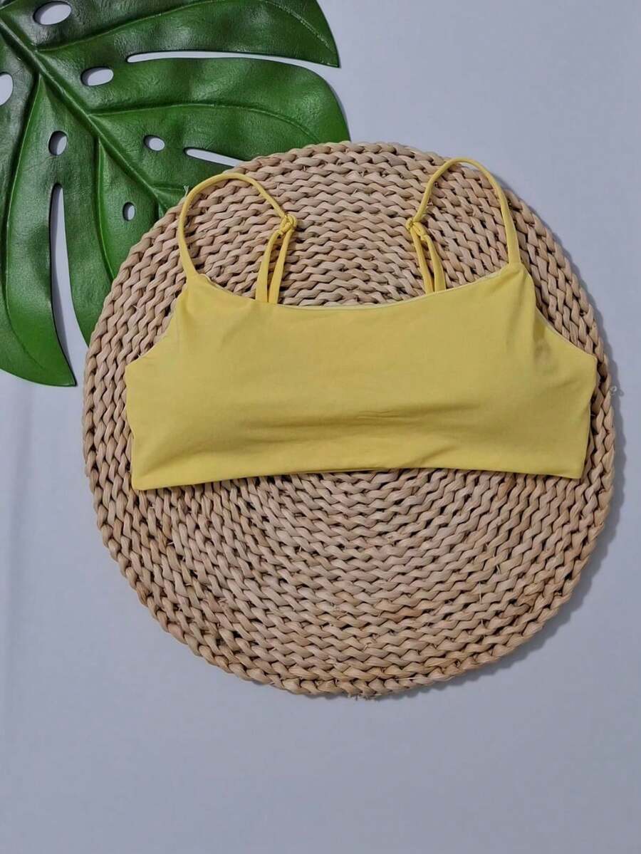 Simple Bikini Top With Thin Straps, Removable Padding, And Separate Adjuster, Polyamide - Baby Yellow - View 1