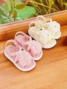Vicvait Cute Rhinestone Bow Open Toe Girls Sandals, Breathable Beach Holiday Shoes - Pink - View 4