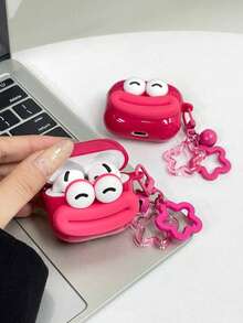 1个大眼睛嘴巴玫瑰红可爱耳机保护套+花朵挂钩挂绳，兼容苹果S1/2代、Pods Pro 2/3代、Pods 4代 - 玫紅色 - 查看 7
