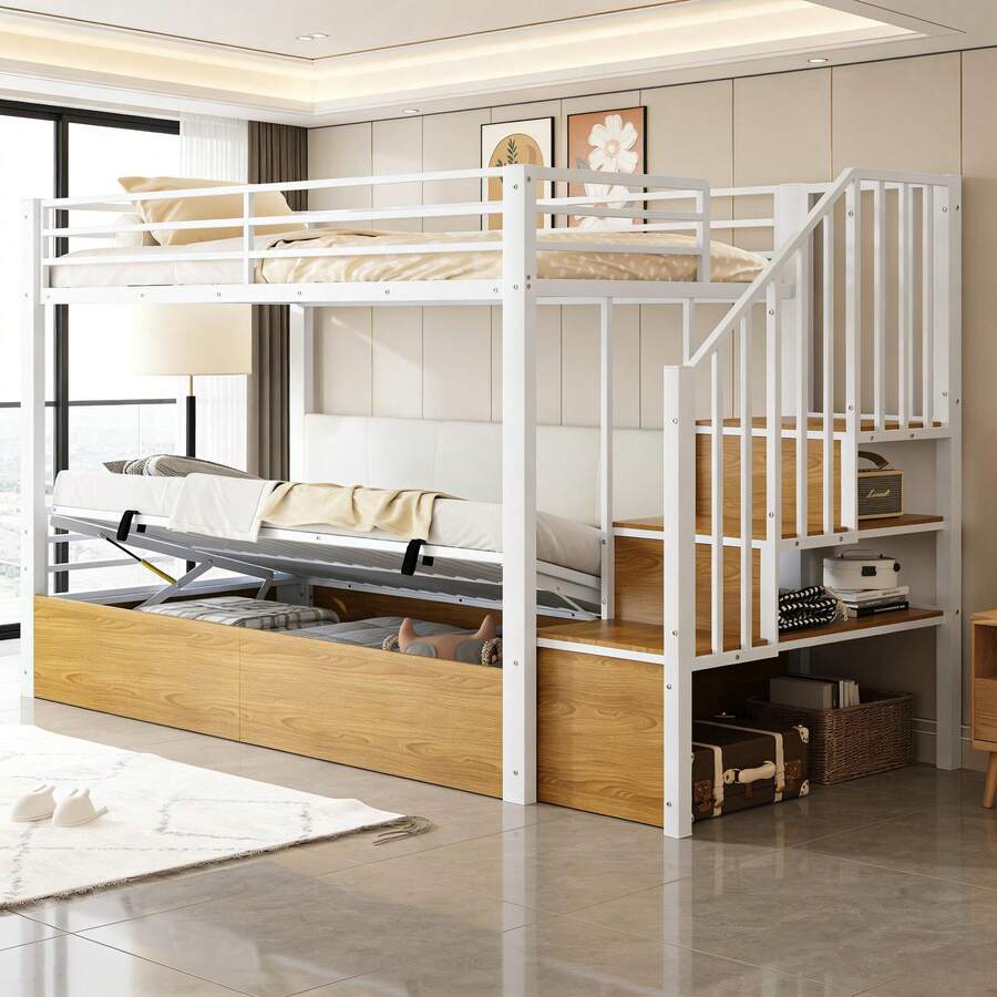 Kids Bed Frames, Headboards & Footboards - White + MDF+Metal - View 1