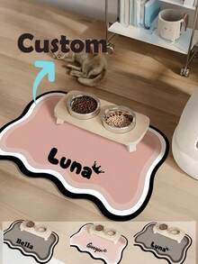 Customizable Quick-Drying Pet Feeding Mat, Printable Pet Name - Splash-Proof, Absorbent, Easy-Clean Design, Paw Print Pattern, Suitable For Cats And Dogs, Washable, Perfect Gift For Pet Owners. Pet Feeding Mat, Pet Food Mat, Fun Design - Multicolor - View 2