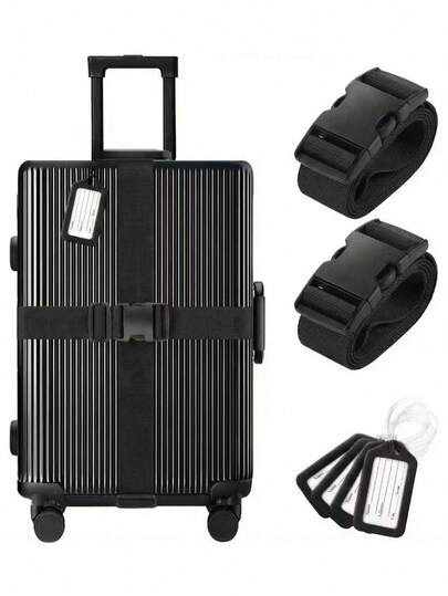1 Set Cross Luggage Straps With Adjustable Travel Suitcase Belts ,Suitcase Tags And Luggage Tag ,For Suitcases Strap Travel Accessories,Luggage Straps And Luggage Tags, Anti-Theft Reinforced Luggage Belts, Travel Essential, Adjustable Luggage Straps For Suitcases, Easy To Identify Travel Belt Connector Holds Suitcase Together, Extends Life Of Bag,Travel Luggage Strap Adjustable Suitcase Packing Belt