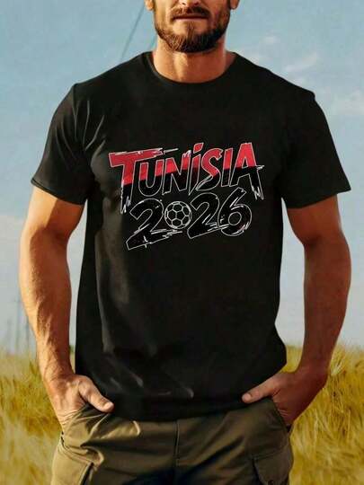 Camiseta de Fútbol de Túnez 2026 para Hombre, Negra, con Diseño Gráfico, Ropa Deportiva para Aficionados, Diseño de Camiseta de la Copa Mundial, Ideal para Regalos Navideños