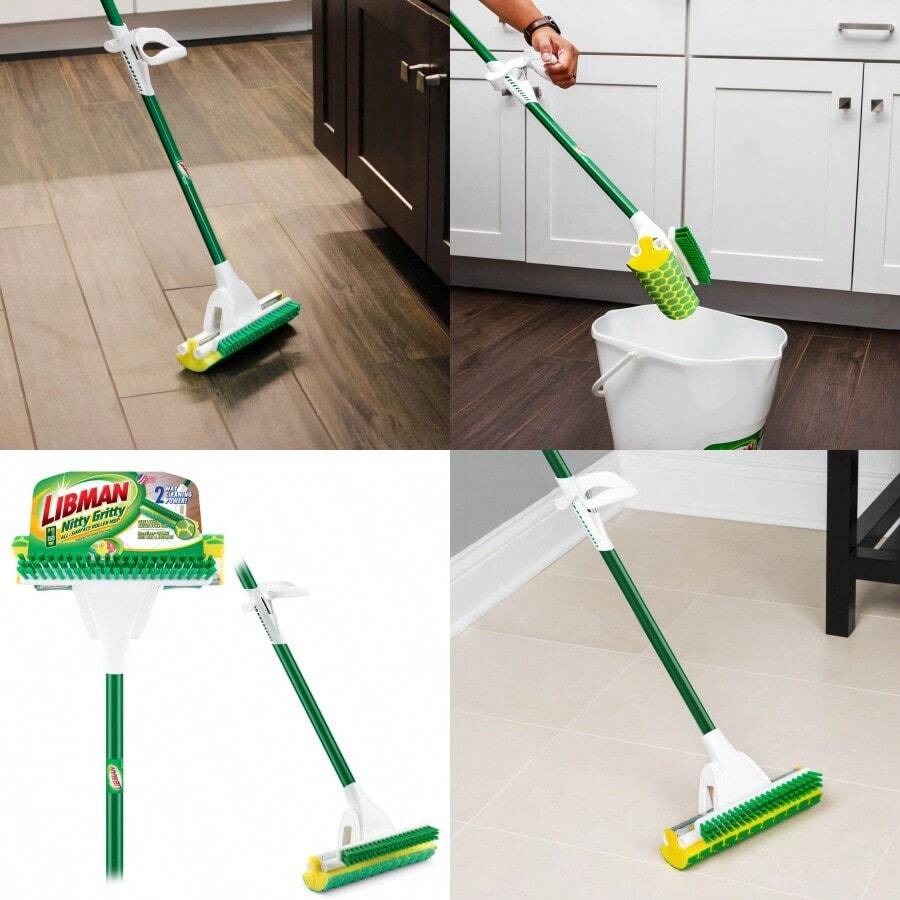 Niy Griy Sponge Mop Ih Buil-In Scrub Brush And Seel Handle - 肉凍 - 查看 1
