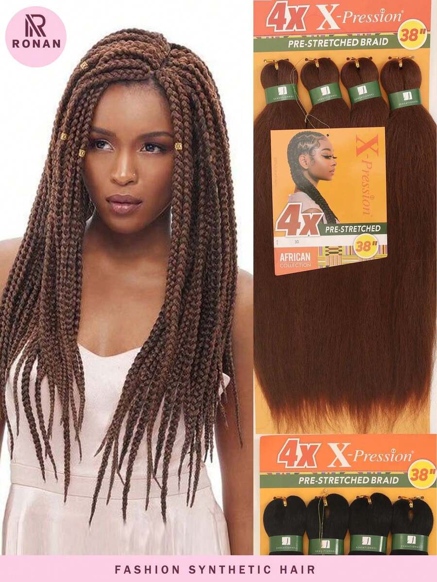 4 Packs Pre-Stretched Braiding Hair Extensions, 18 Inch Premium Synthetic Crochet Hair With Braid Texture