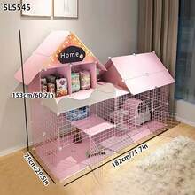 Extra Large Indoor Cat Cage Villa With Storage Cabinet And Litter Box, Spacious Freedom For Pet Cats - Multicolor - View 4