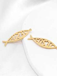 1/2 chiếc mặt dây chuyền hình cá tối giản với chữ cái rỗng, thích hợp để đeo hàng ngày. - Vàng - Xem 2