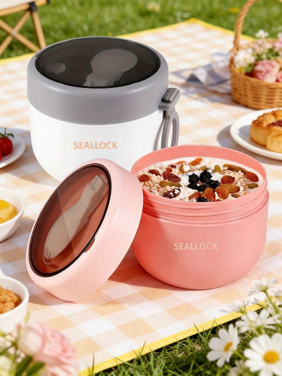 1pc 20oz Overnight Oats Container With Lid, Portable Overnight Oats Cup With Spoon, Leak-Proof Plastic Yogurt Container, Oatmeal Container, Snack Container, Suitable For Camping, Picnic, Beach, Back To School