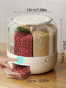 1 pieza Caja de almacenamiento de granos múltiples con rotación de 360°, cubo dividido en compartimentos para arroz, a prueba de humedad y de insectos, adecuado para almacenar diversos granos y arroz, recipiente de almacenamiento de alimentos, almacenamiento de cocina - Multicolor - Ver 11