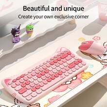 MOFii Cute Kitty 2.4G Wireless Keyboard And Mouse Set, 84-Key Full Size Silent Colorful Retro Round Keycaps, Ergonomic Design For PC/Laptop Windows - Pink Mixed Color - View 5