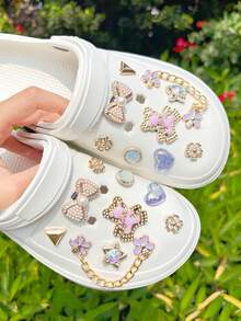 18pcs Gold & Purple Bear Shoe Charms, Gold Chain Shoe Decorations, Accessories, Shoe Clips, Shoe Decorations, Cute Pink Series Suitable For Sandals, Beach Shoes, Garden Shoes, DIY Accessories - Gold - View 5
