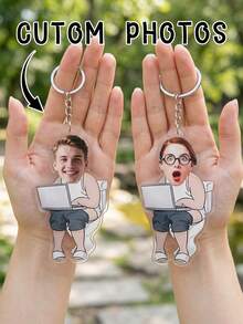 1pc Personalized Custom Photo Toilet Laptop Keychain,Customize Photo,Personalized Funny Toilet Laptop Photo Keychain Novelty Gag Gift For Office Workers,Toilet Laptop Keychain Funny Gag Gift For Friends - Multicolor - View 7