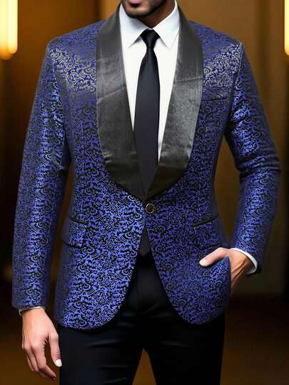 男士单排扣提花西装外套，宴会及舞台正式着装