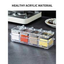 Four In One PET High Transparency Plastic Seasoning Box Set For Kitchen And Household Use With Spoon Seasoning Bottle - White - View 6
