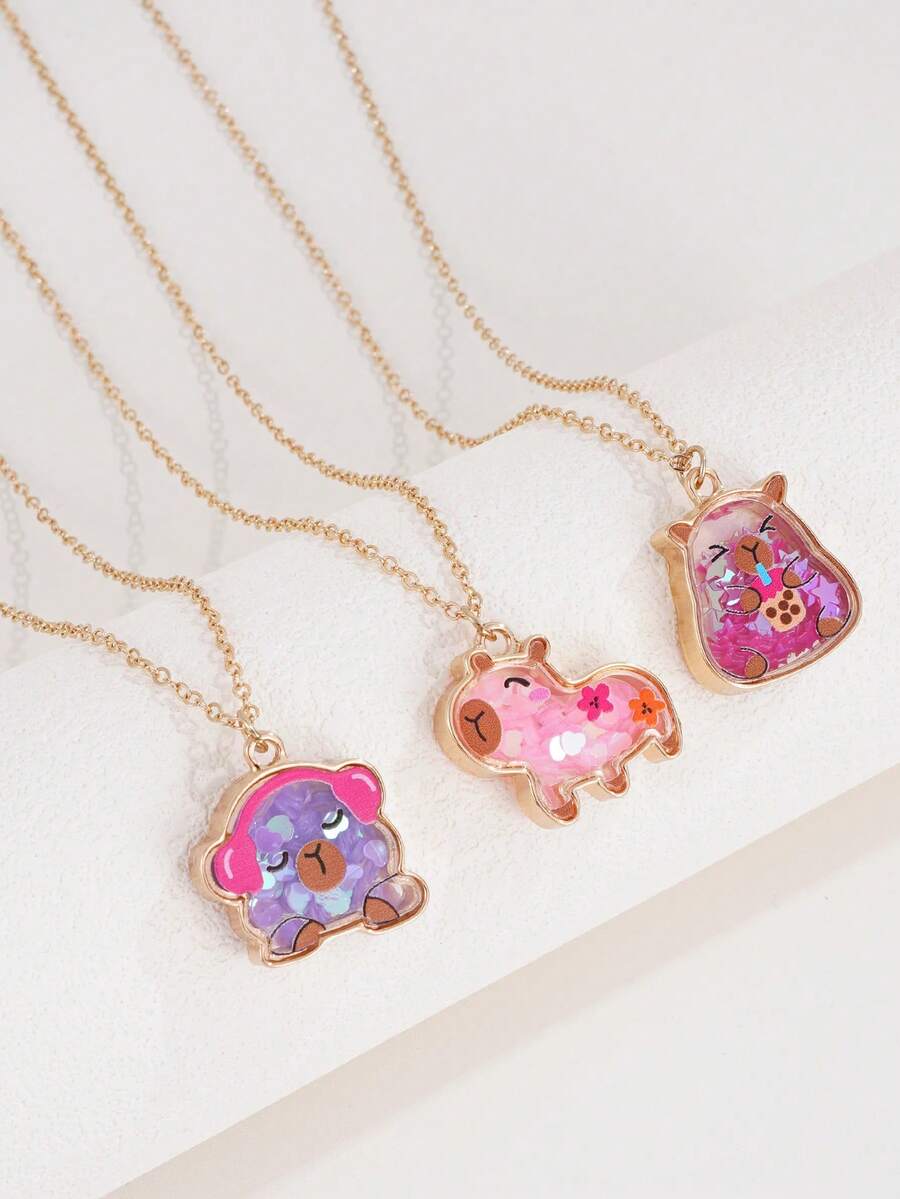 1 chiếc vòng cổ mặt dây chuyền hình chuột lang nước dễ thương với trái tim/ngôi sao đính kim sa, món quà trang sức tuyệt vời dành cho bạn thân nữ. - Nhiều màu - Xem 1