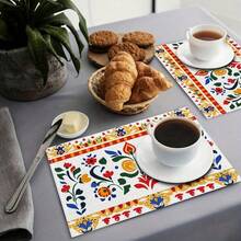 1set/1pc/4pcs/6pcs Bohemian Colorful Floral Placemat, Rectangular Machine Washable Polyester Placemat, Protected Tabletop, Insulated Placemat, Restaurant Decor, Table Decor, Houseware, Suitable For Multi-Venue, Party Decor - 1PC - View 8