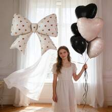 6pcs/Set Bow Decor Balloon Set, With Heart-Shaped Balloons And Printed Bow Balloons, Suitable For Birthday, Confession, Proposal, Engagement, Wedding, Bachelorette Party, Anniversary, Bridal Shower, Valentine's Day - Multicolor - View 6