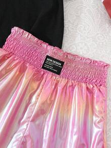Tween Girls Heart Print T-Shirt + Gradient Shorts 2pcs Set, Sweet & Cool Style, Summer Outfit - Black - View 6