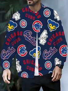 M-L-B Men 3D All-Over Print Baseball Jacket Is Suitable For Various Occasions, Urban Fashion Parties, Fitness, And Outdoor Activities Chi-Cago Cubs Logo And Bear Pattern Print - 彩色 - 查看 3