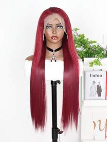 酒红色假发，真人混纺发丝，8-36英寸，180%密度，长直发，13x4透明蕾丝前额假发，99J红色酒红色蕾丝前额假发，预先拔毛，女士直发假发（混纺假发 - 真人发丝和合成纤维混合）。真人混纺假发/女士真人混纺假发/真人混纺蕾丝前额假发/无胶假发/漂白发结/预先拔毛/蕾丝假发/提升您的造型/增强自信/完美礼物 - S99J - 查看 8