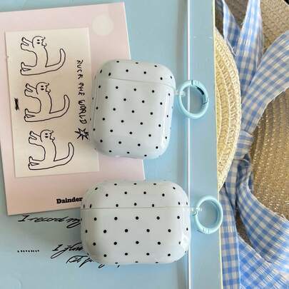 Korean Style Minimalist Blue Polka Dot Hanging Earphone Case Compatible With AirPods Pro 3, New Pro 2, Cute Apple 4 Minimalist 3, Personalized 1/2 Earphone Case For Women