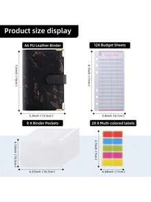 1pc Black Marble Texture Faux Leather A6 Budget Planner Binder With Zipper Cash Envelope And Expense Tracker, Money Saving Budgeting Notebook For Financial Planning - Multicolor - View 5