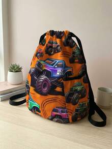 1pc Drawstring Closure Backpack, Multi-Scenario, Super Large Capacity, Ultra-Lightweight, , Fashionable, Foldable Storage Bag, Cartoon Car Print Drawstring Fitness Sports Backpack, Dustproof Storage, Suitable For Outdoor, Fitness, Daily Commute And School Use - Multicolor - View 3