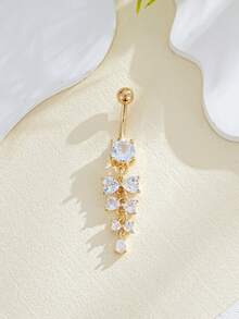 1件铜锆石双心蝴蝶肚脐环，不锈钢材质，适合日常佩戴 - 心蝴蝶結 - 查看 2