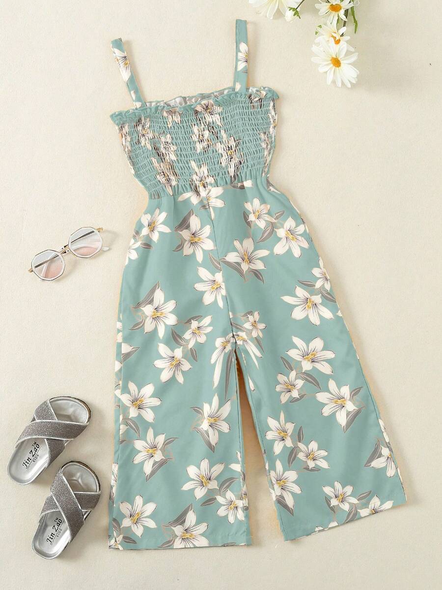Girls' Printed Ruffle Romper, Summer Holiday - Green - View 1