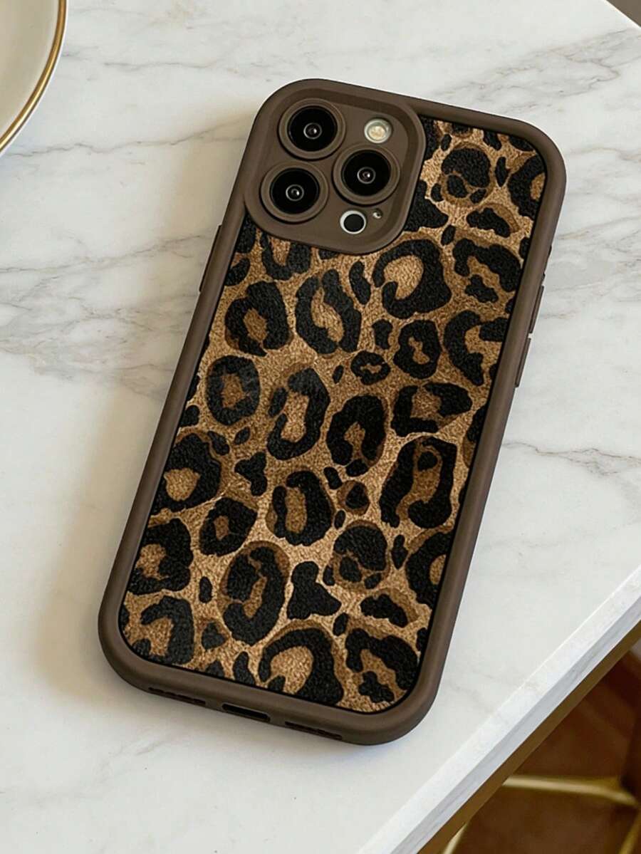 1个时尚复古豹纹防震软TPU手机壳，适用于 17 Pro Max/17 Pro/17 Air/17/16 Pro Max/16/16 Pro/16 Plus/16E/15/15 Plus/15 Pro/15 Pro Max/11/12/13/14 Pro Max，防震防摔手机保护套 - 棕色豹紋 - 查看 1