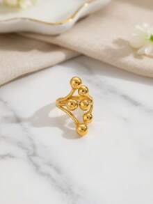 1 chiếc nhẫn điêu khắc hình cầu phân tử kiểu Âu và Mỹ, thiết kế cành bong bóng 3D, chất liệu thép không gỉ mạ vàng 18K sang trọng. - Vàng - Xem 2