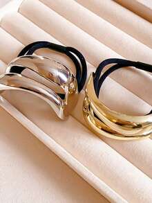 2/1pc Minimalist Hollow Double-Layer Metal Hair Tie, Elastic Hair Band For Women, Stylish Hair Accessory, Ponytail Fixing Hair Tie Hair Band, Home Hair Styling Accessory Suitable For Daily Wear, Outings, Hairstyle Embellishment, Hair Ties, Headpieces, Ponytail Clips Other Occasions, Helping You Create A Charming Look. Perfect Fashion Accessory To Match Dresses, Blouses Jeans - Multicolor - View 8