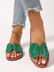 Women's Casual Flat Woven Roman Sandals, Suitable For Spring, Summer, Outdoor, Beach, Apartment, Paired With Dresses - Green - View 4