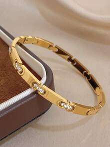 1pc Vintage Flower Link Bangle Bracelet For Women Hollow Stainless Steel Golden Bangle Bracelet For Daily Party Mother Day Valentine Wedding Music Festival Christmas Jewelry Gifts - Multicolor - View 12
