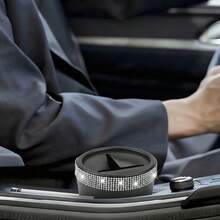 1pc Car Coin Box With Black & Silver Rhinestones, Automotive Coin Storage Box, Rhinestone Decor Creative Car Interior Accessory, Portable & Practical - 1pc Diamond-encrusted Car Coin Holder - View 12