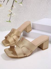 Comfortable Multifunctional Fashion Slippers For Teenage Girls, Casual Daily Wear, Gold Woven Thick Heel Sandals, Minimalist Urban Style Suitable For Summer Street, Vacation, Party - Gold - View 7