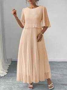 Váy Chiffon thanh lịch màu trơn mùa hè cho nữ - Màu be - Xem 5