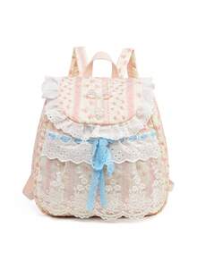 LECEY Large Capacity Fashionable Versatile Canvas Backpack - Pink - View 3