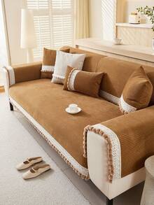 1 vỏ đệm sofa viền lượn sóng mềm mại, chống trượt dùng được cả bốn mùa, thân thiện với thú cưng, chống trầy xước, có thể giặt máy, trang trí nhà cửa, phù hợp với sofa hình chữ L, sofa đôi, sofa góc (bán riêng) - Cà phê nâu - Xem 4