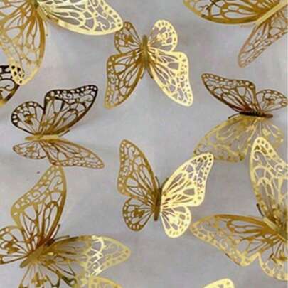 12/48/72pcs Hollow 3D Butterfly Wall Stickers, Suitable For Cake Decoration, Wedding Decoration, Living Room Decoration, Home Decor, Butterfly Stickers, Gender Reveal Party Decoration, Room Decoration, Wall Decor, Customizable Stickers