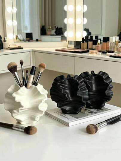 1pc Irregular Shaped Artistic Makeup & Stationery Storage Bucket, Floral Vase Decor, Coral Flower Ornament, Living Room Home Decor