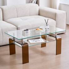Clear Tempered Glass Coffee Table Living Room Tea Table With Brown Glass Leg - 白色 - 查看 1