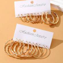 8pcs/Set Metal Twist Hoop Earrings For Women, Jewelry Earrings Suitable For Daily, Party, Beach, Minimalist Style - Gold - View 3