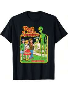 Don't Talk To Strangers Alien Retro Dark Humor T-Shirt - Black - View 1